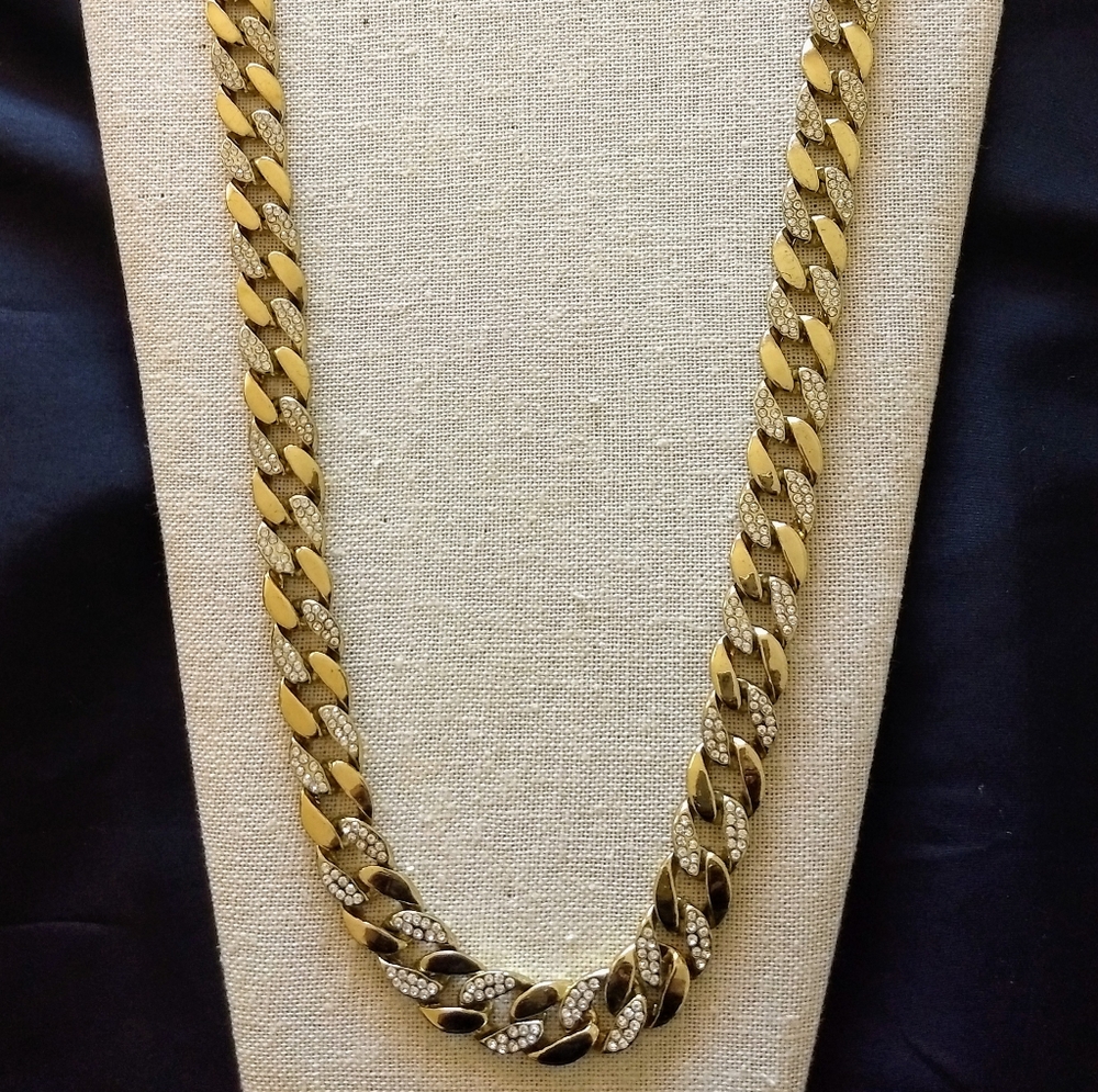 Reversiblle Gold / Crystal & Solid Gold Chain